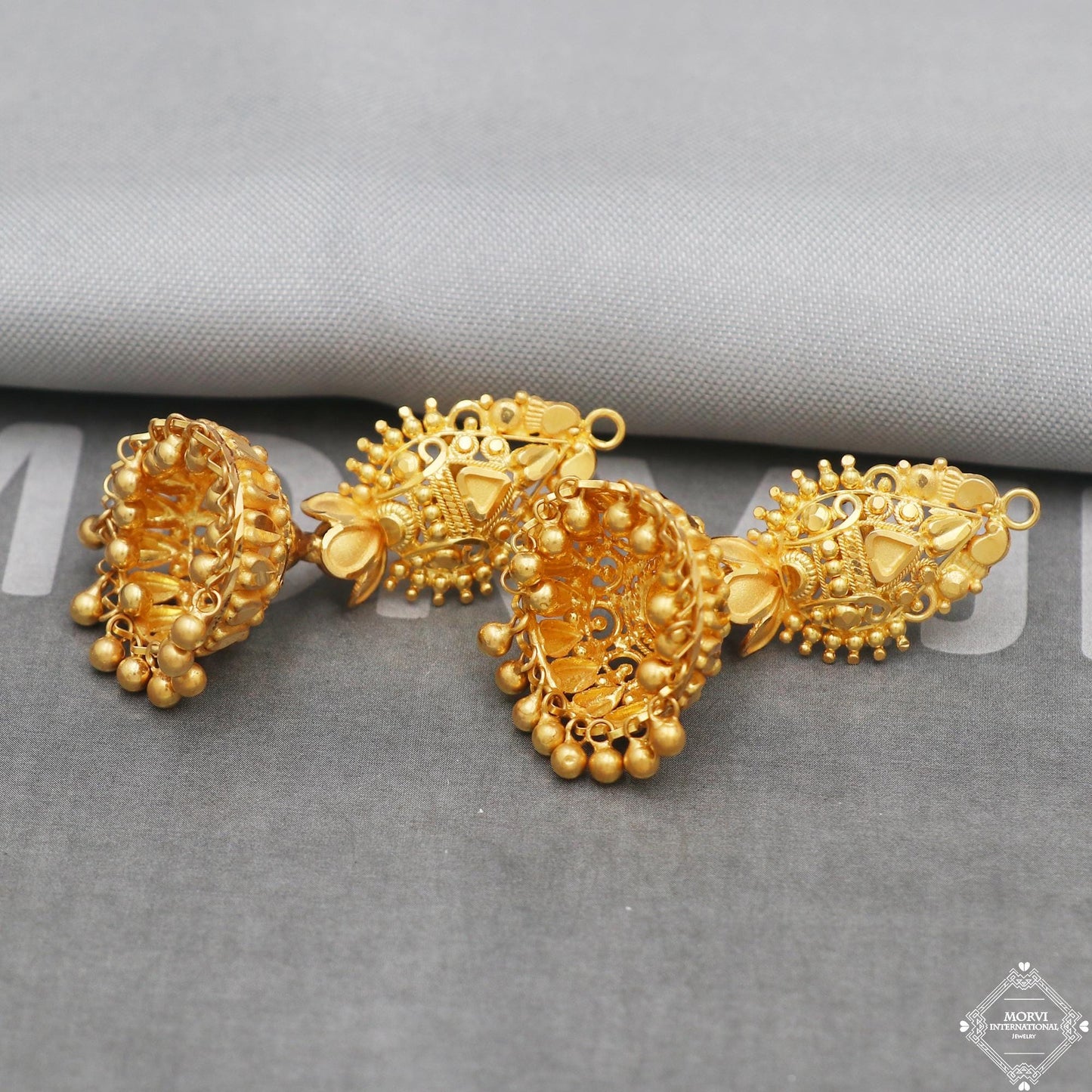 22k Yellow Gold Earrings Jhumka jewelry , handmade vintage Pure Traditional wedding indian style Dangle Jhumki Earrings Chandelier, K5246
