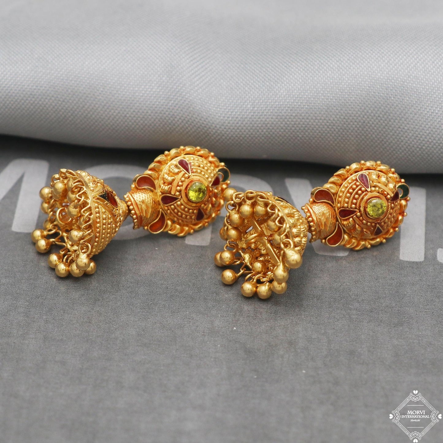 22k 22kt Gold Earrings Jhumka jewelry , handmade vintage Pure Traditional wedding indian style Dangle Jhumki Earrings Chandelier, K5247