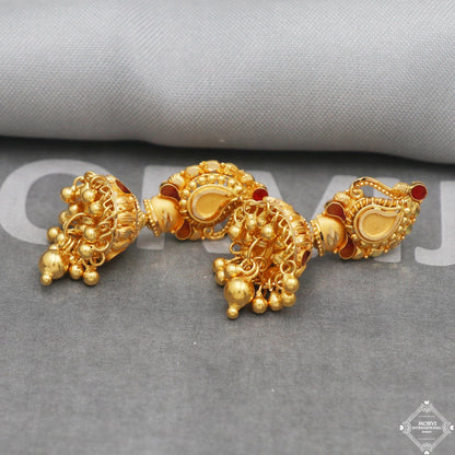 22 karat Yellow Gold Earrings Jhumka , handmade vintage Pure Traditional wedding indian style Dangle Jhumki Earrings Chandelier, K5250