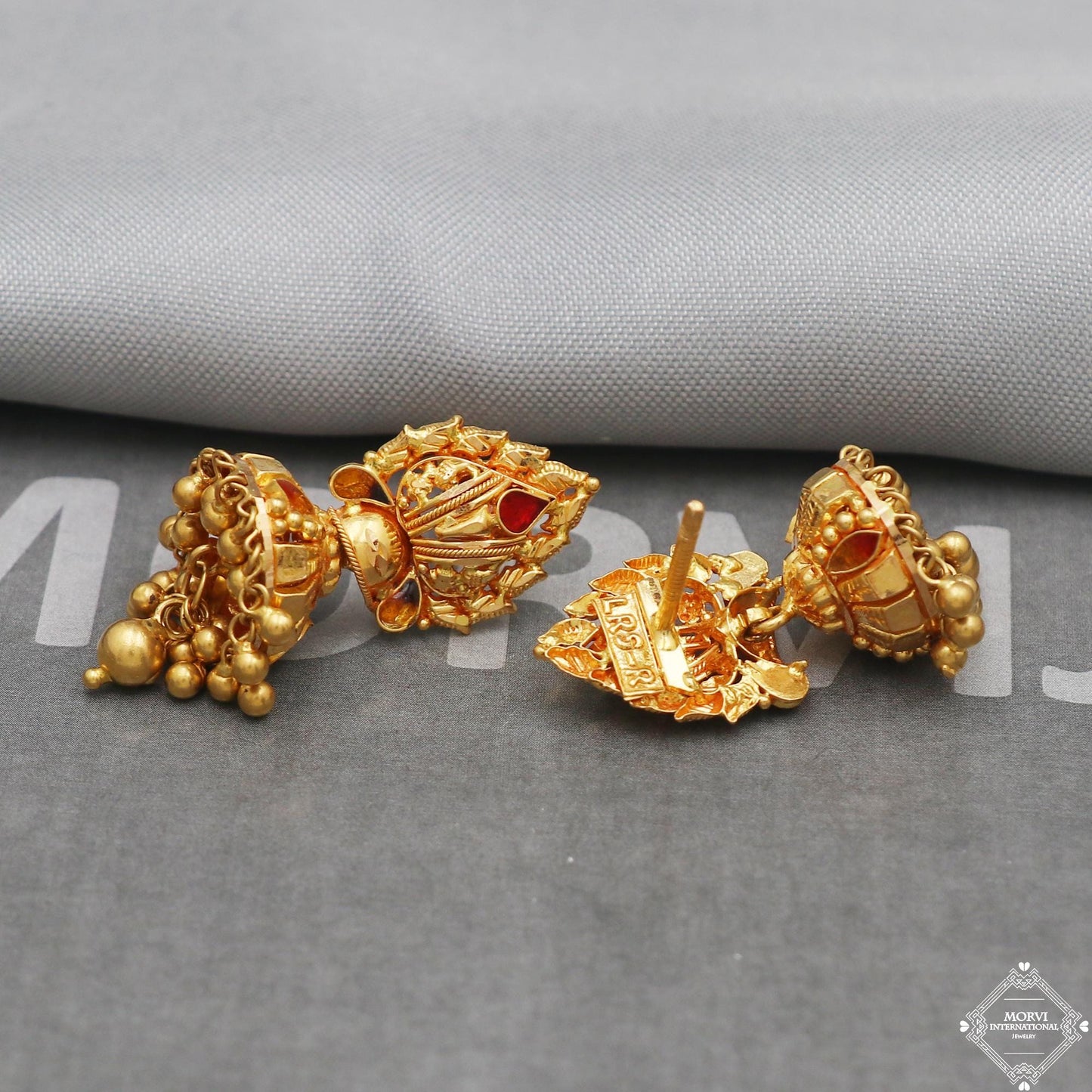 22k 22 karat Gold Earrings Jhumka jewelry , handmade vintage Pure Traditional wedding indian style Dangle Jhumki Earrings Chandelier, K5252