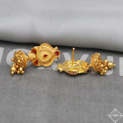22k Yellow Gold Earrings Jhumka jewelry , handmade vintage Pure Traditional wedding indian style Dangle Jhumki Earrings Chandelier, K5254