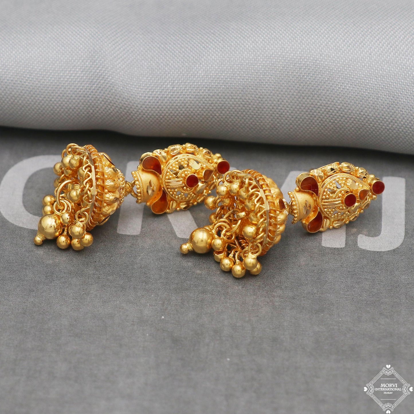 22k Yellow Gold Earrings Jhumka jewelry , handmade vintage Pure Traditional wedding indian style Dangle Jhumki Earrings Chandelier, K5255