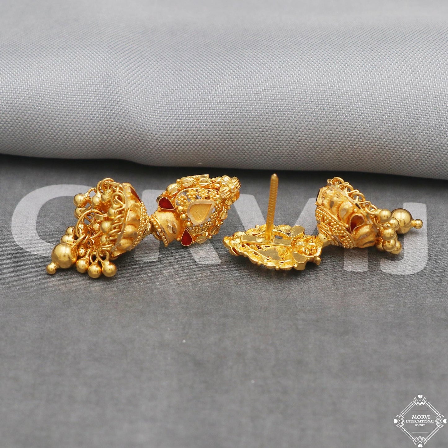 22k Yellow Gold Earrings Jhumka jewelry , handmade vintage Pure Traditional wedding indian style Dangle Jhumki Earrings Chandelier, K5256