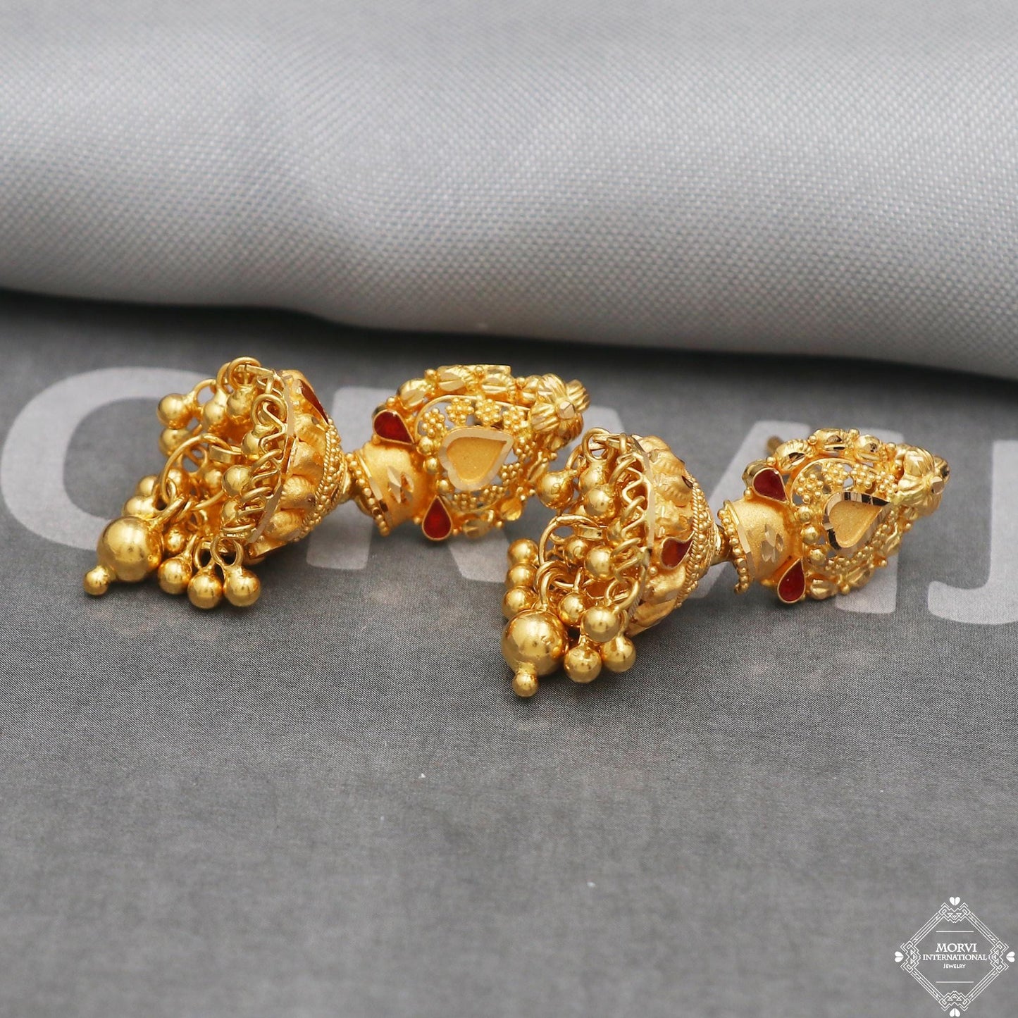 22k Yellow Gold Earrings Jhumka jewelry , handmade vintage Pure Traditional wedding indian style Dangle Jhumki Earrings Chandelier, K5256