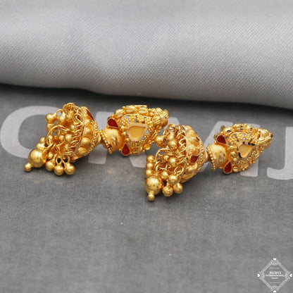 22k Yellow Gold Earrings Jhumka jewelry , handmade vintage Pure Traditional wedding indian style Dangle Jhumki Earrings Chandelier, K5256
