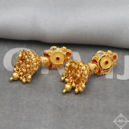 Vintage design 22k Gold Earrings handmade jewelry , Indian style Dangle Jhumki Earrings Chandelier, K5257