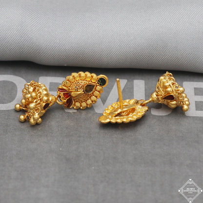 women 22k 22 karat Gold Earrings Jhumki jewelry , handmade vintage Pure Traditional wedding indian style Dangle Jhumki Earrings , K5259