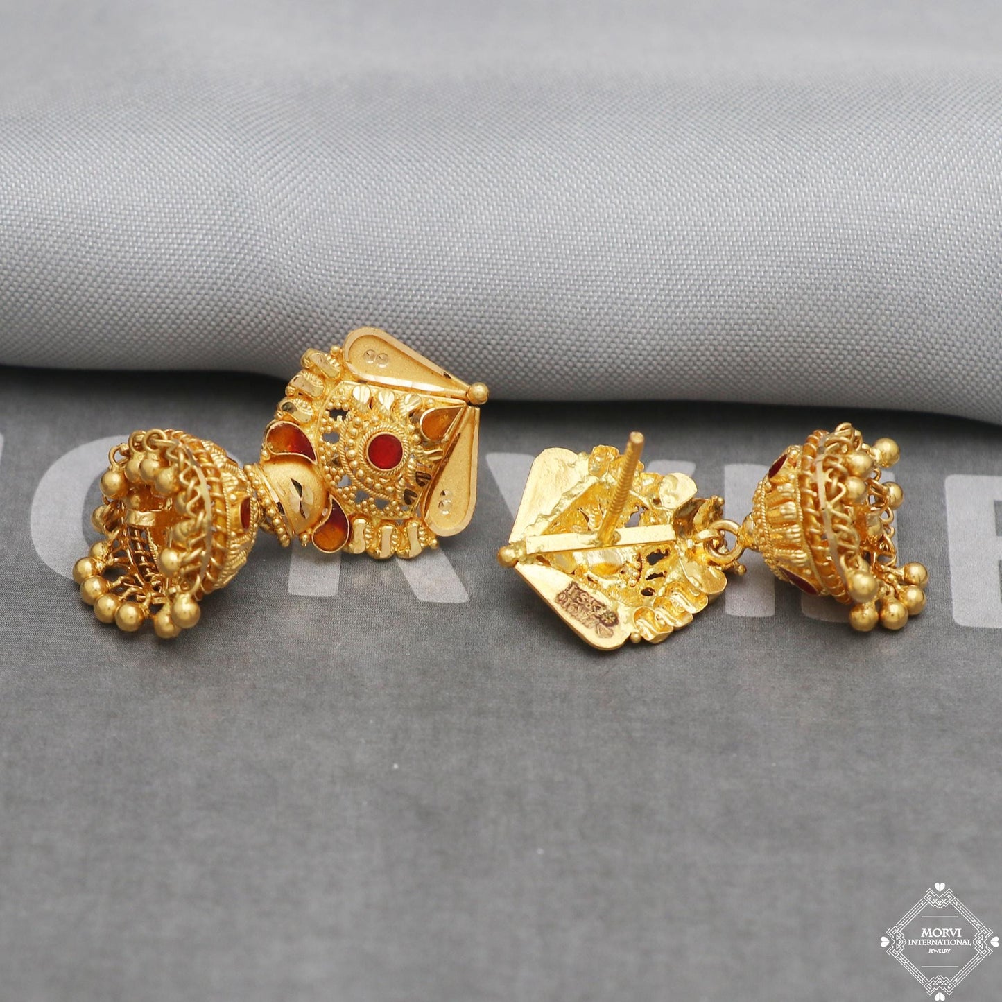 22k Yellow Gold Earrings Jhumki jewelry , handmade vintage Pure Traditional wedding indian style Dangle Jhumki Earrings Chandelier, K5260
