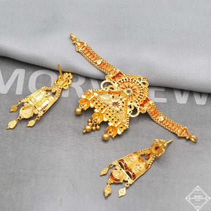 Pure 22k yellow gold choker necklace earrings set, K5261
