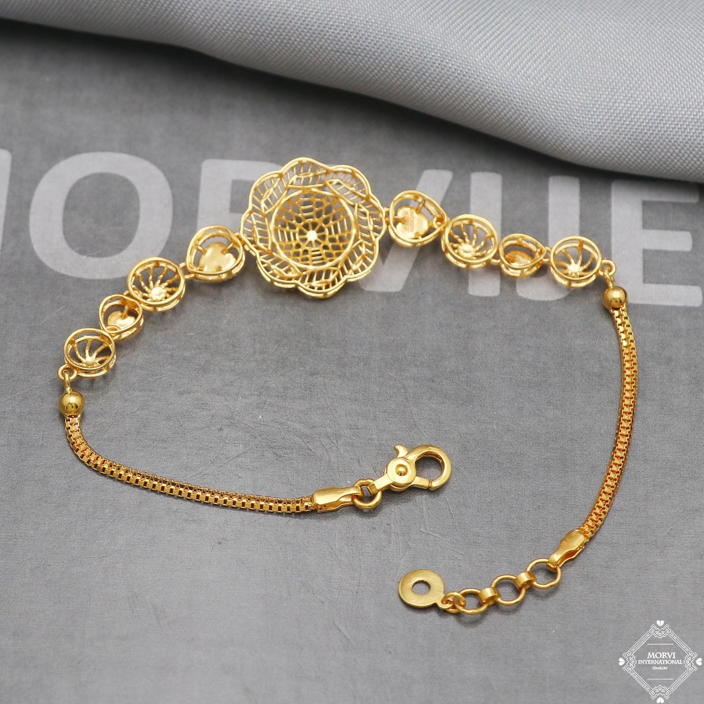 22k Gold Women Bracelet Flower Filigree Wedding Jewelry, K5268