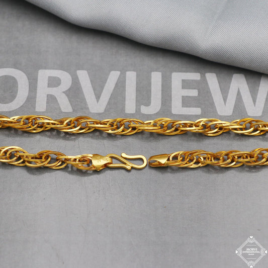 22k Yellow Gold Chain Necklace 6mm, 21.5 inches, Pure Handmade Gold Chain for men and women, Indian gold chain jewelry, gift, K5277