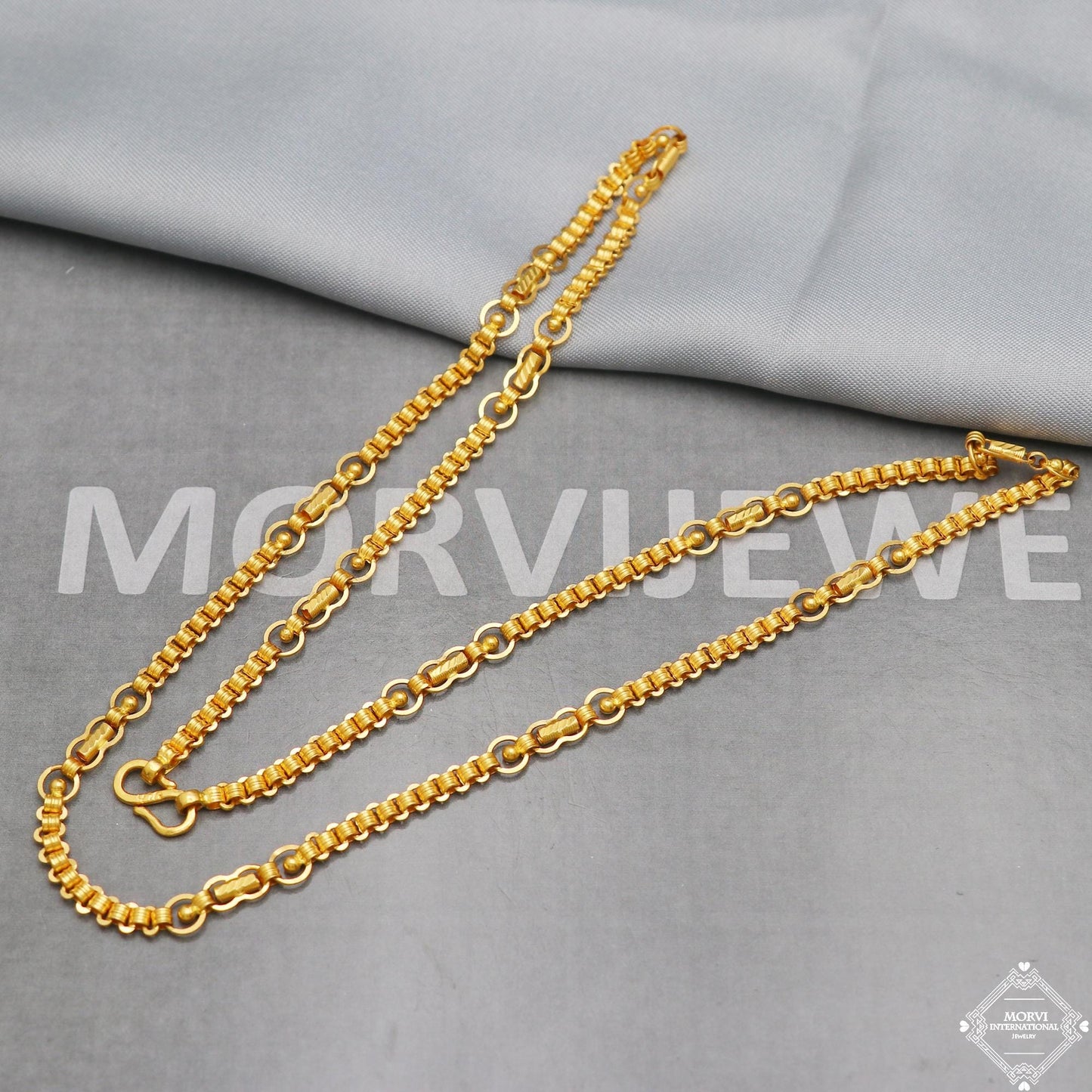 22k Gold Barrel Round link chain Necklace Handmade Jewelry for Gift,  K5279