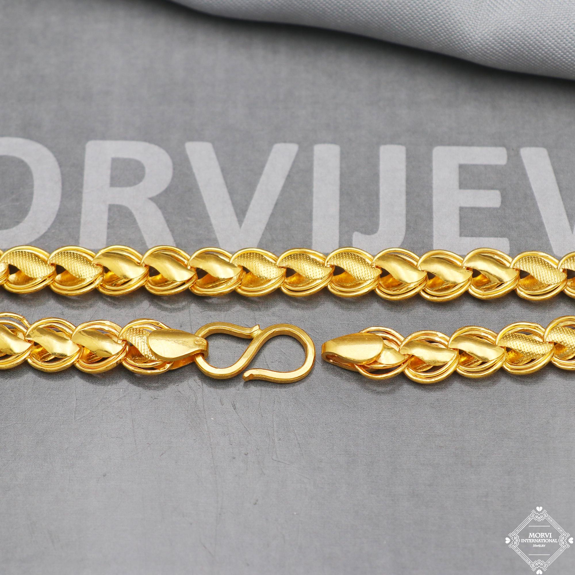 22k Yellow Gold Chain Necklace 8mm, 21 inch all size pure handmade gol ...