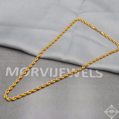 Yellow 22k Gold Rope Chain 5mm Twisted Necklace for Women and Men, Handmade Indian Necklace Chain, Daily Wear Chain, Party Wear Chain, K5283