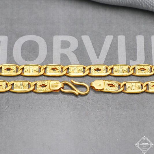 Fine Solid 22k Yellow Gold Chain Necklace Flat Handmade Jewelry,  K5284