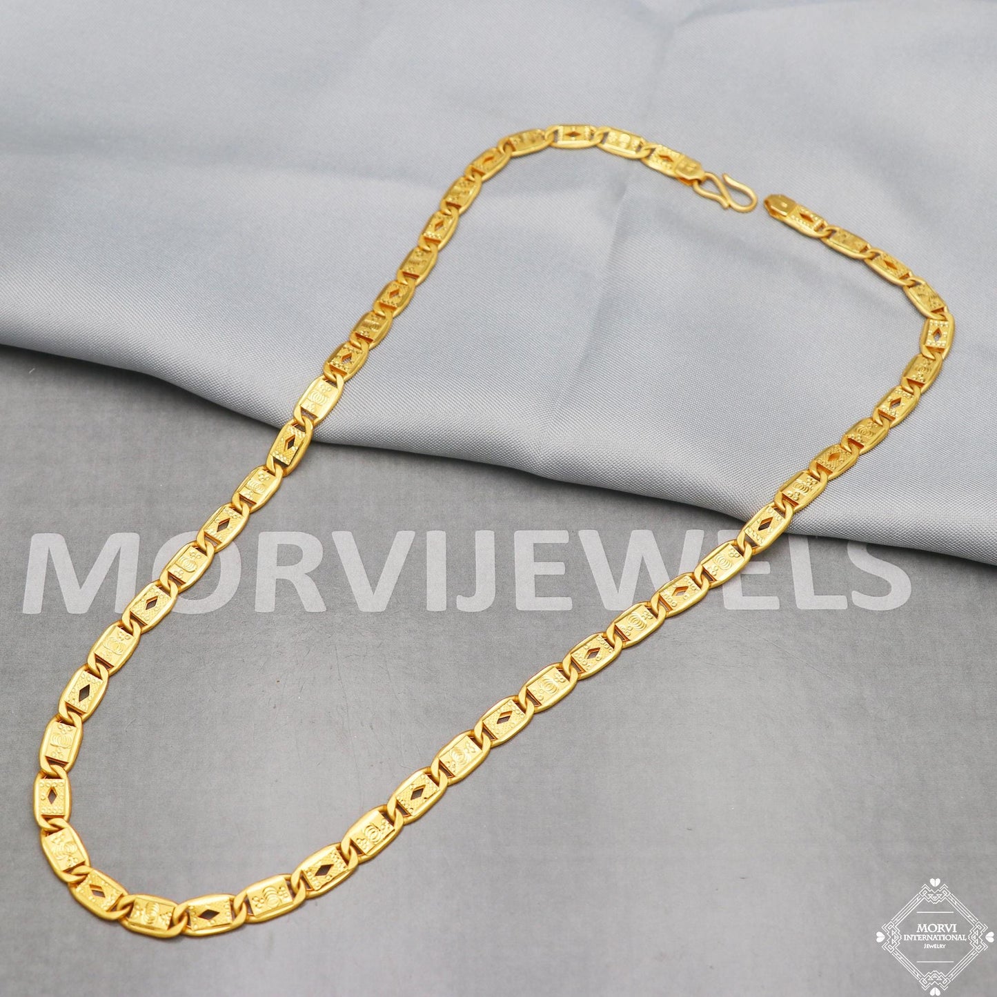 Fine Solid 22k Yellow Gold Chain Necklace Flat Handmade Jewelry,  K5284