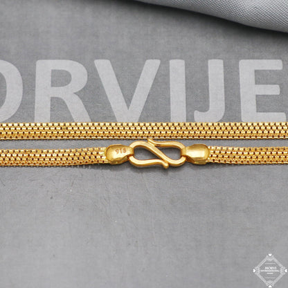 22k Yellow Gold Flat Box Chain Necklace 4 mm, 16 18 20 22 inch & all , Handmade Indian Gold handmade indian chain Jewelry, K5288