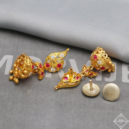 22k 18k Gold Earrings Jhumka jewelry, handmade vintage Pure Traditional wedding indian style WEDDING Dangle Jhumki Earrings , K5291