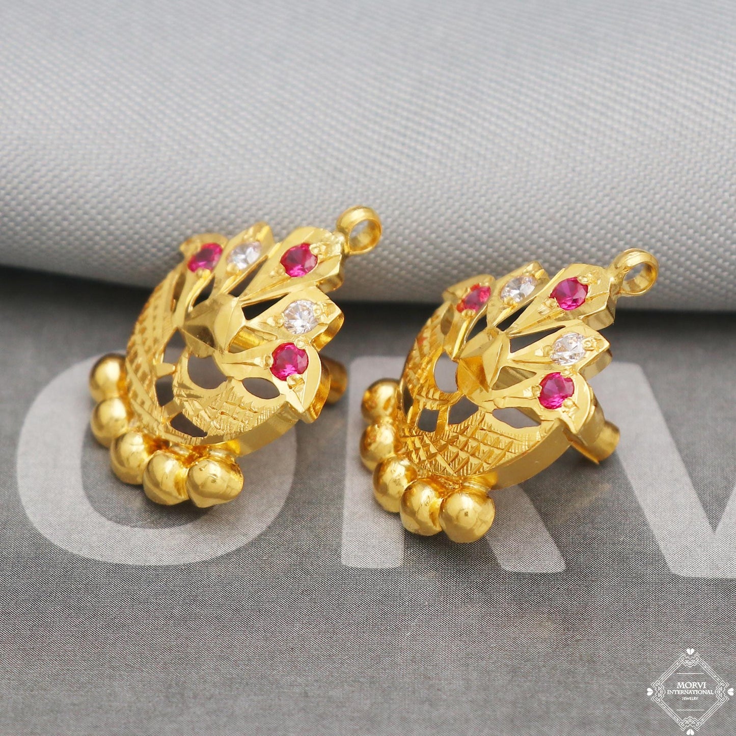 22ct Gold Earrings, Handmade vintage traditional yellow gold earrings Indian jewelry, K5295