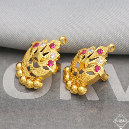 22ct Gold Earrings, Handmade vintage traditional yellow gold earrings Indian jewelry, K5295
