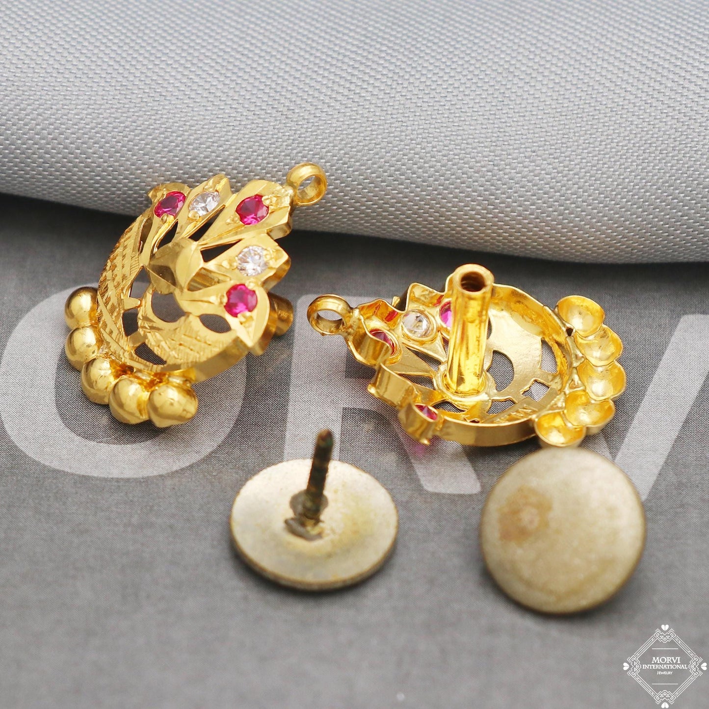 22ct Gold Earrings, Handmade vintage traditional yellow gold earrings Indian jewelry, K5295