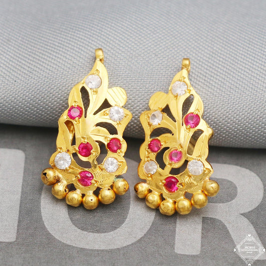 22k 22kt Gold Earrings, Handmade vintage traditional yellow gold earrings Indian jewelry, K5296