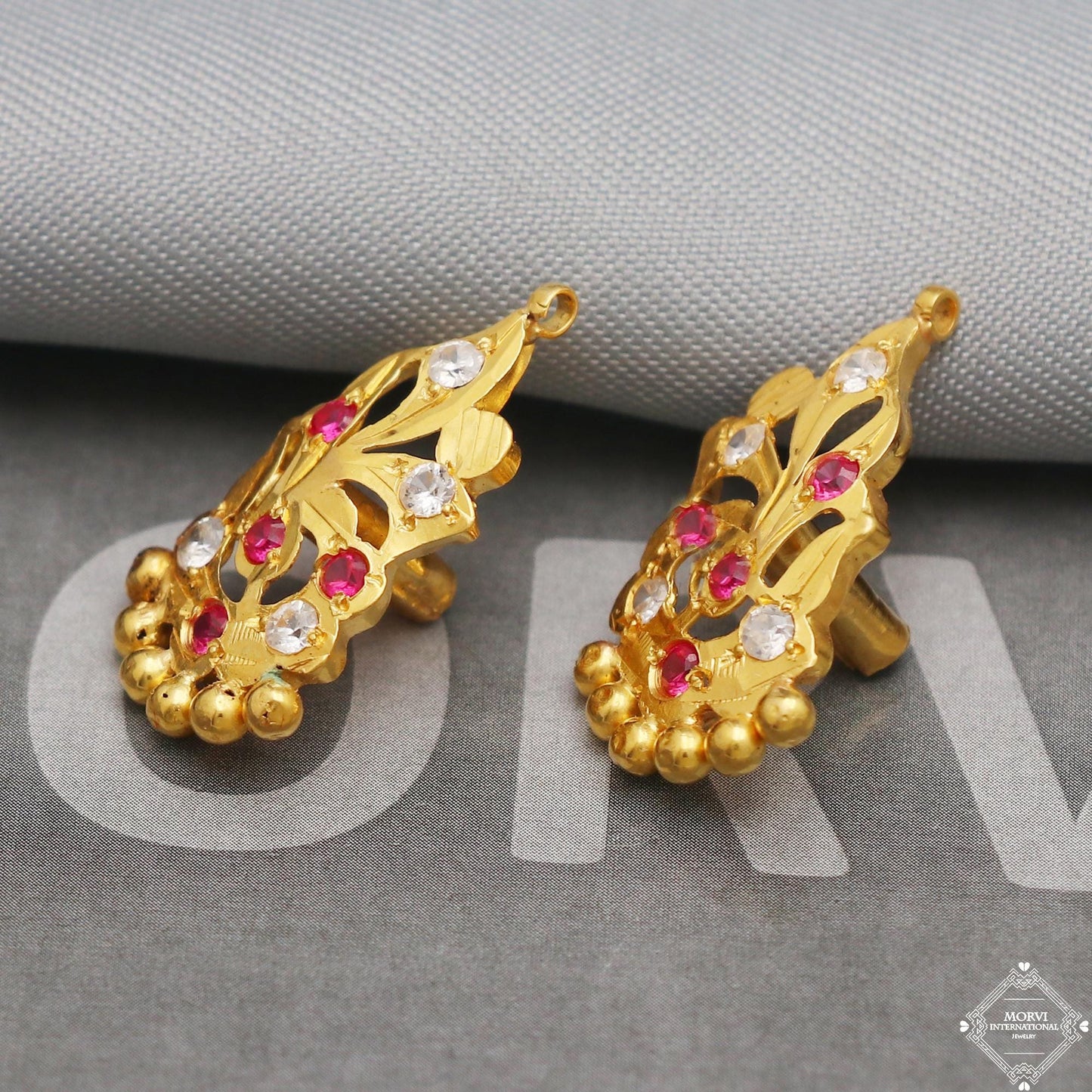 22k 22kt Gold Earrings, Handmade vintage traditional yellow gold earrings Indian jewelry, K5296