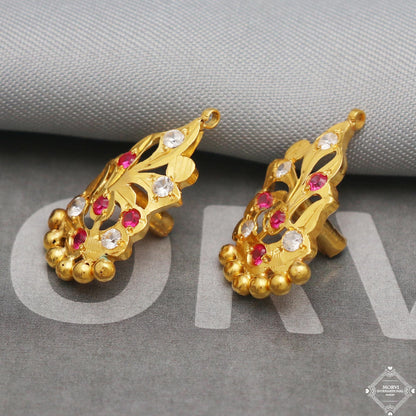 22k 22kt Gold Earrings, Handmade vintage traditional yellow gold earrings Indian jewelry, K5296
