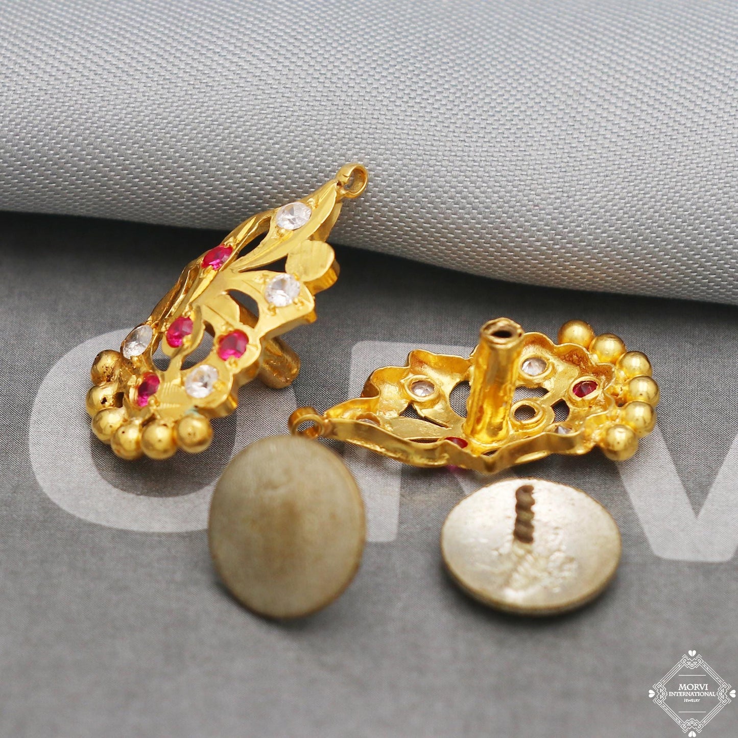 22k 22kt Gold Earrings, Handmade vintage traditional yellow gold earrings Indian jewelry, K5296