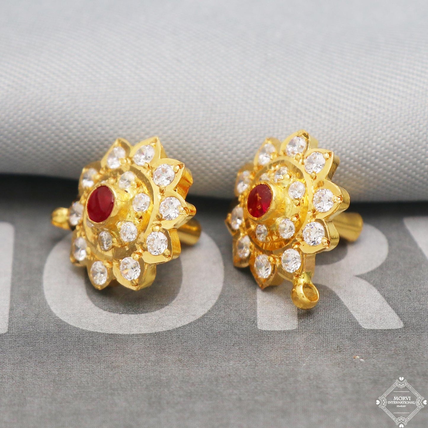 22k 22 karat Nag Gold Earrings, Handmade vintage traditional yellow gold earrings Indian jewelry, K5299