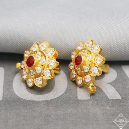 22k 22 karat Nag Gold Earrings, Handmade vintage traditional yellow gold earrings Indian jewelry, K5299