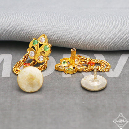 exclusive 22k Yellow Gold Earrings, genuine gold earrings , green white red small stone earrings gift, K5300
