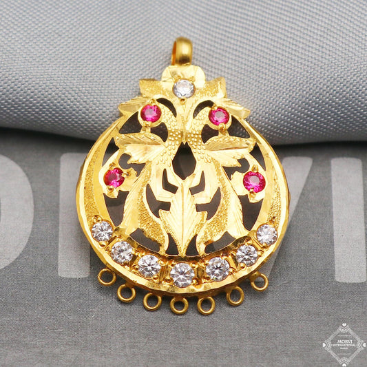 Indian style 22k yellow gold pendant necklace handcrafted jewelry for gift, K5305