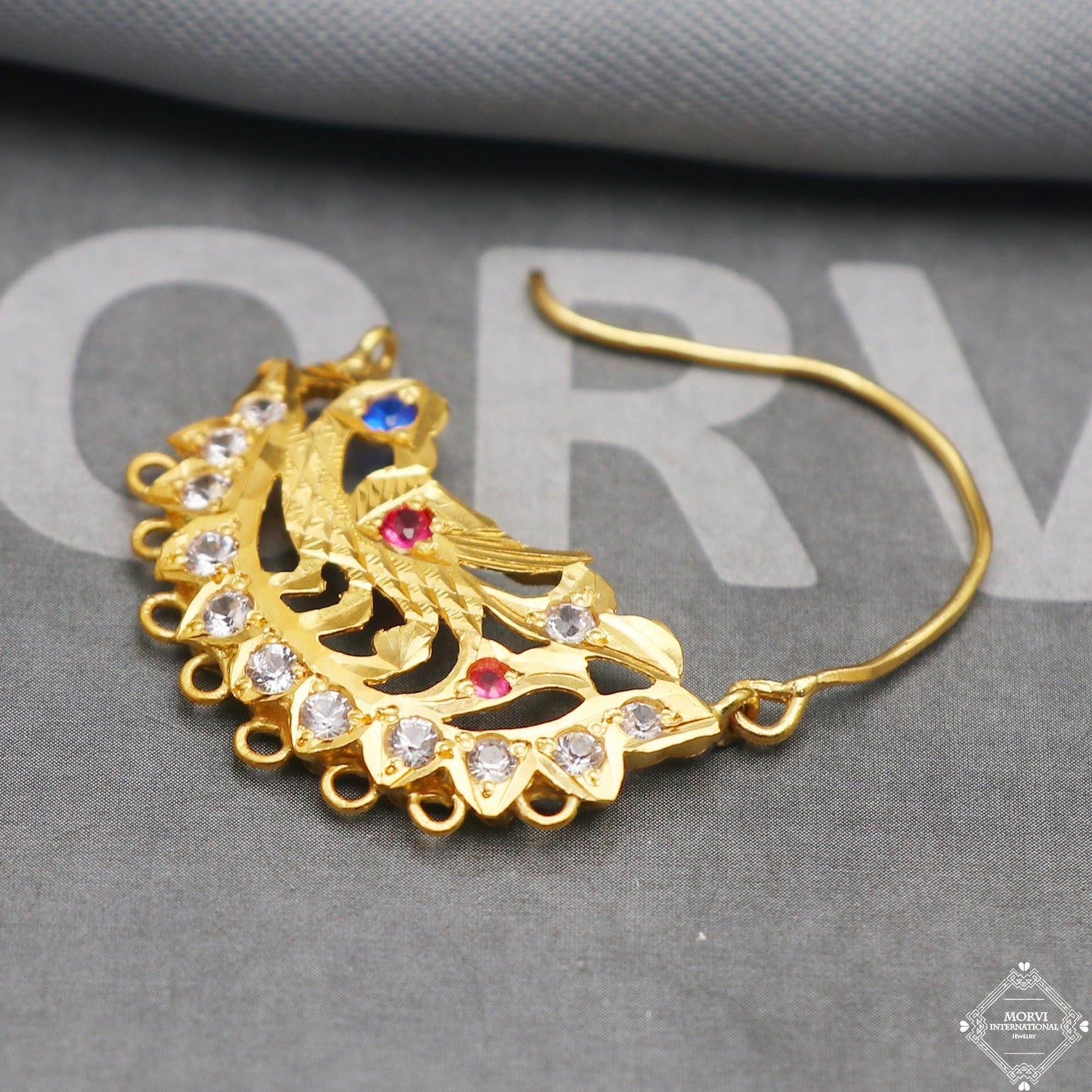 22k Yellow Gold Hoop Nose Ring Nath , Handmade big Yellow gold earrings for women, Vintage antique design indian gold earrings, K5310
