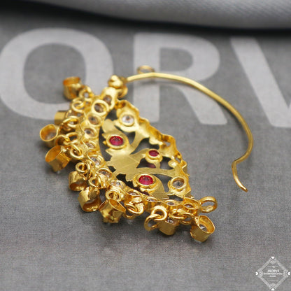 22k Yellow Gold Hoop Nose Ring Nath, Handmade big Yellow gold earrings for women, Vintage antique design indian gold earrings, K5311