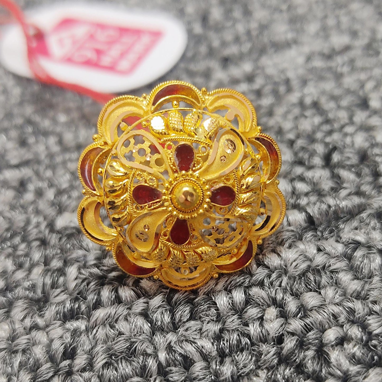 Intricate 22k Yellow Gold Handmade Ring Indian Jewelry,