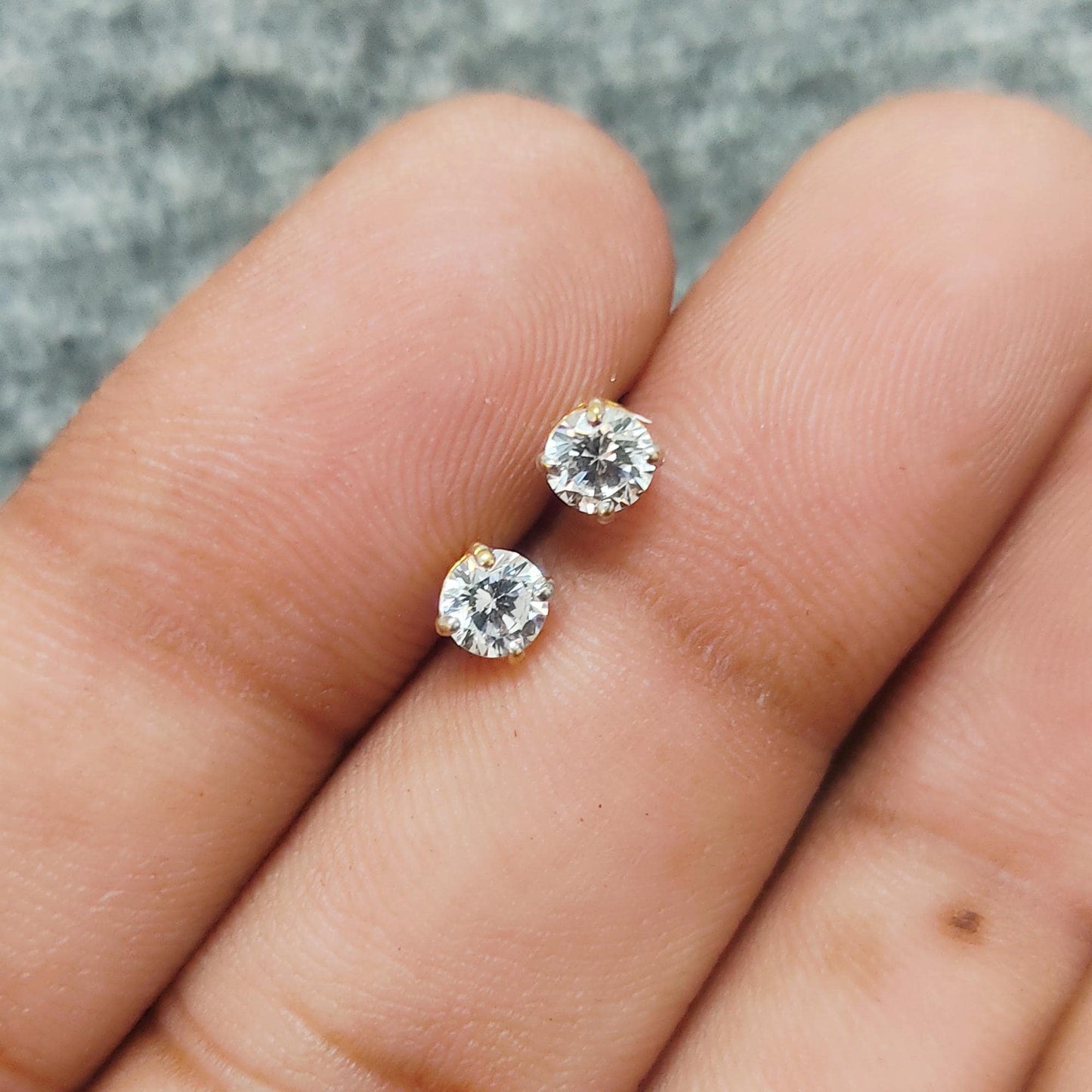 22k Gold Stud Earrings Handmade Jewelry, 4mm cz 22kt Gold Small Stone studs for gift