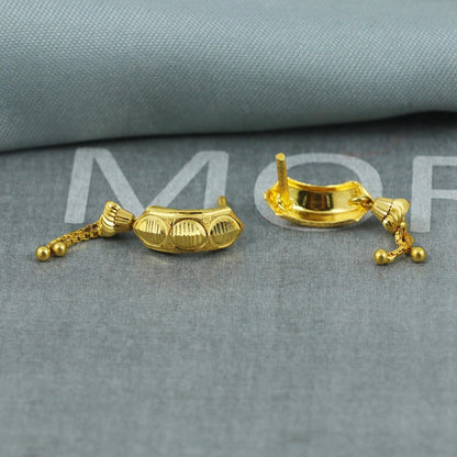 18k Solid Gold Earrings, Huggies, Beads Handmade gold earrings for women, Christmas gift, dainty Indian gold earrings