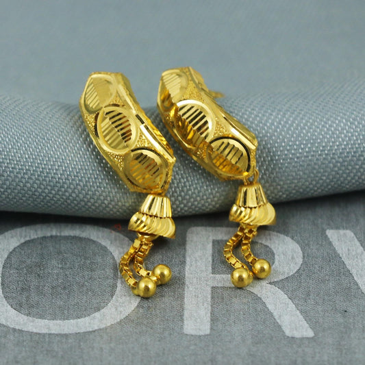 18k Solid Gold Earrings, Huggies, Beads Handmade gold earrings for women, Christmas gift, dainty Indian gold earrings