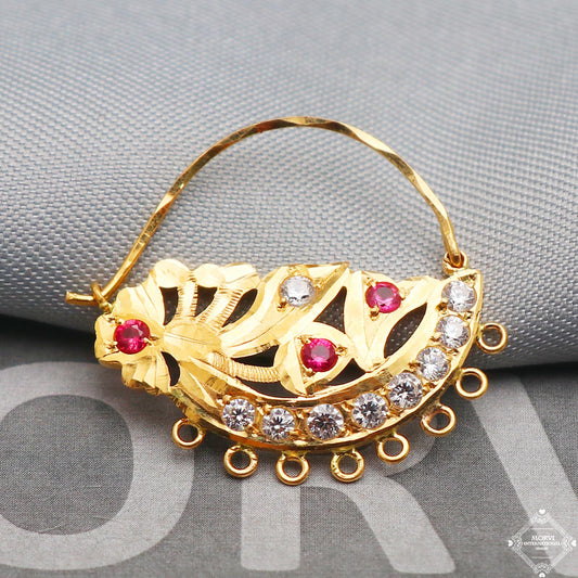 22k Yellow Gold Hoop Nose Ring Nath, Handmade big Yellow gold earrings for women, Vintage antique design indian gold earrings, K5312