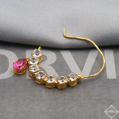 22kt 22k gold white stones and pink stone nose ring nath indian jewelry, K5314
