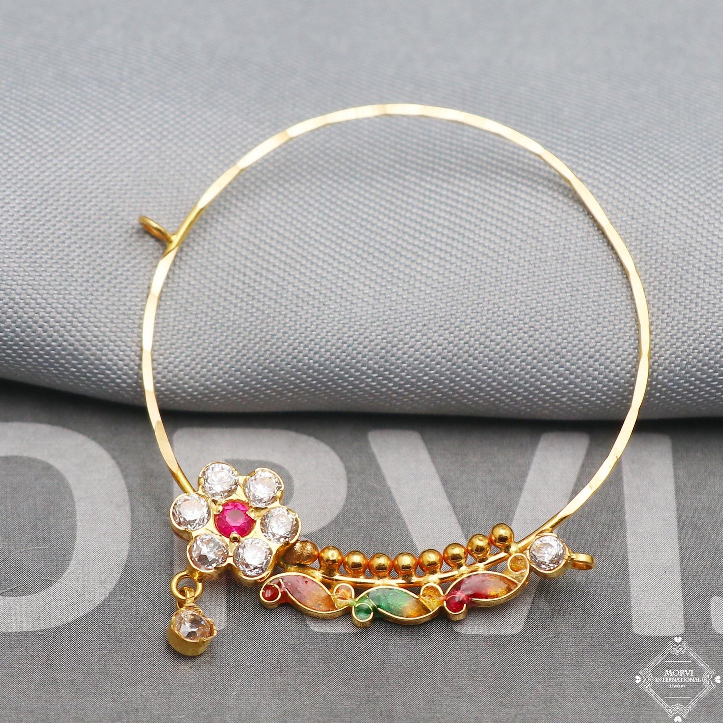 Solid 22k Gold Hoop Nose Ring Pin Nath, Wedding Party Wear Gold Nose Ring, Indian Handmade Jewelry for Gift, K5315