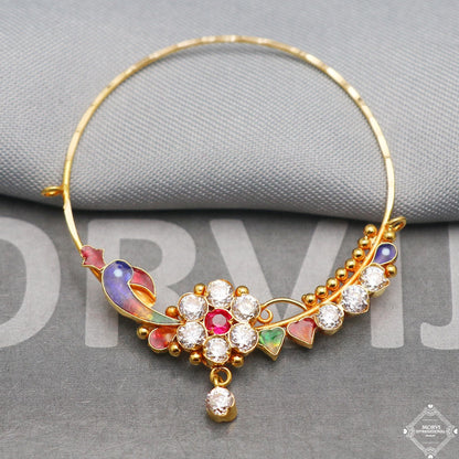 Wedding Jewelry 22k Yellow Gold Nath Hoop Nose Ring Pin Nath, Wedding Party Wear Gold Nose Ring, Indian Handmade Jewelry for Gift, K5319