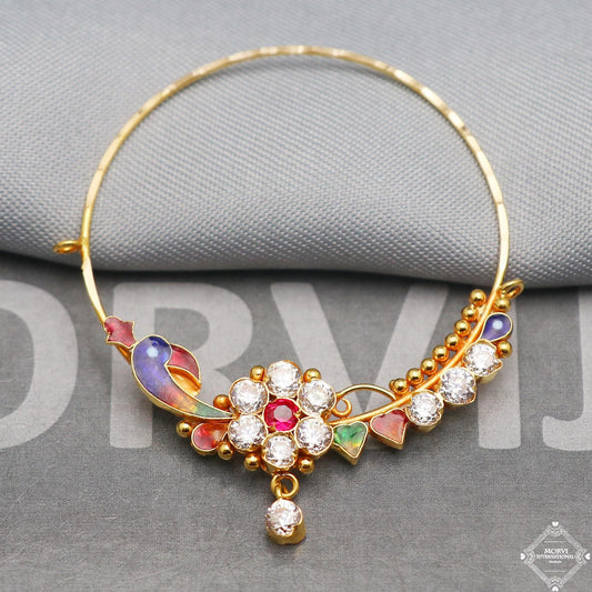 Wedding Jewelry 22k Yellow Gold Nath Hoop Nose Ring Pin Nath, Wedding Party Wear Gold Nose Ring, Indian Handmade Jewelry for Gift, K5319