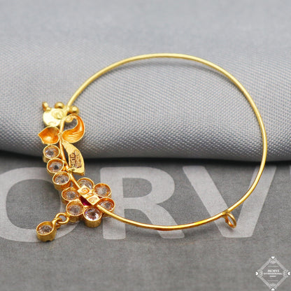 22k Yellow Gold Nose Ring Pin Nath, Wedding Party Wear Gold Nose Ring, Indian Handmade Jewelry for Gift, K5320