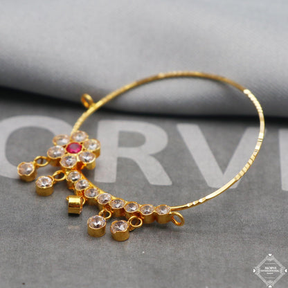Zircon 22k Yellow Gold Hoop Nose Ring Pin Nath Jewelry, K5323