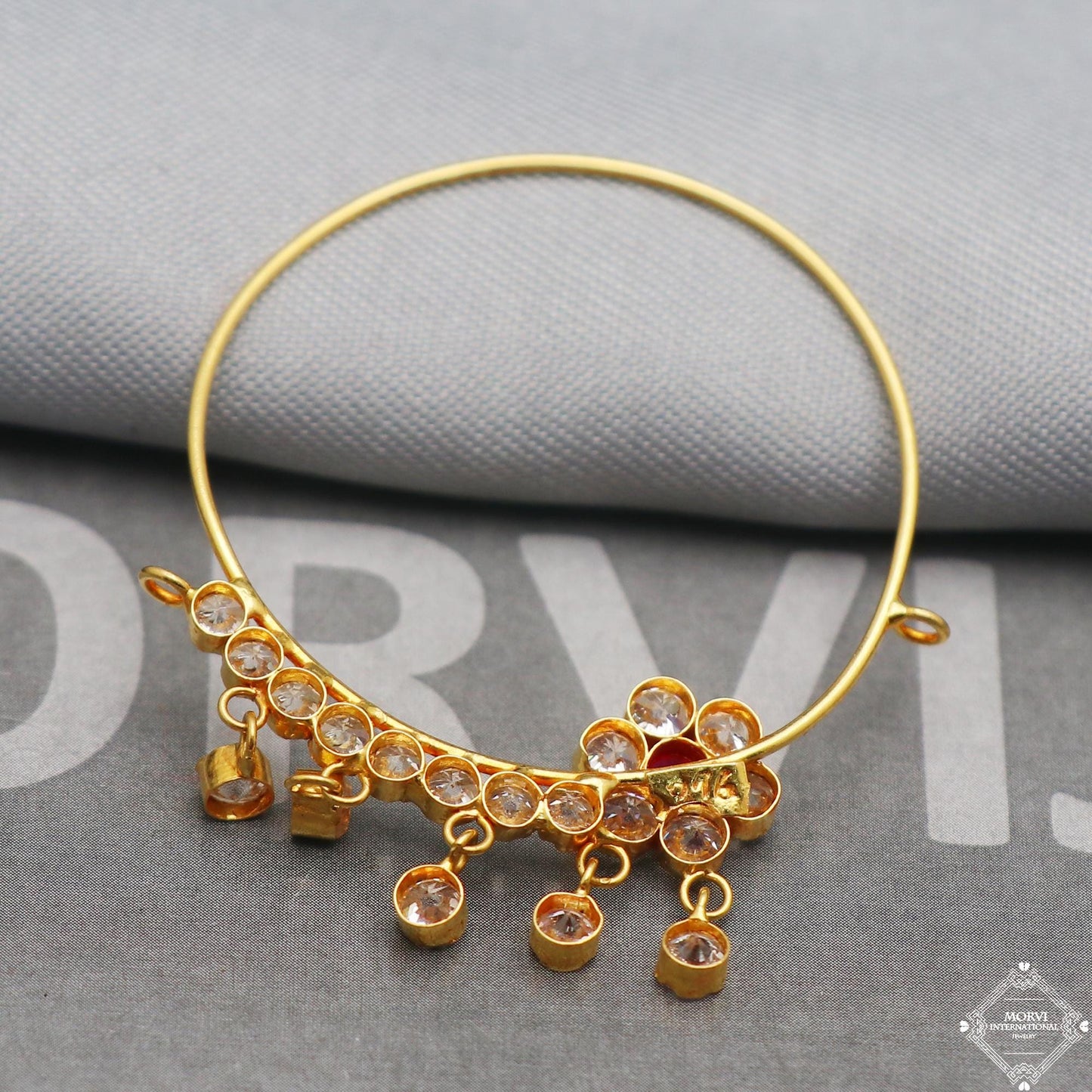 Zircon 22k Yellow Gold Hoop Nose Ring Pin Nath Jewelry, K5323