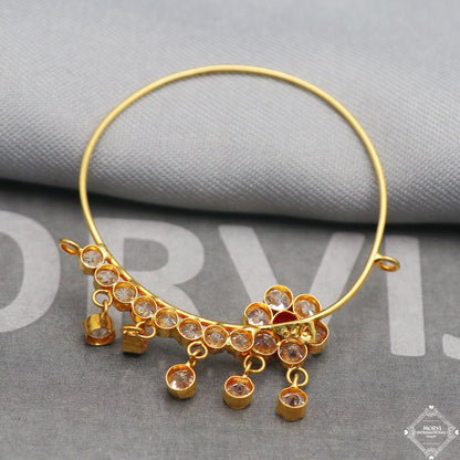 Zircon 22k Yellow Gold Hoop Nose Ring Pin Nath Jewelry, K5323