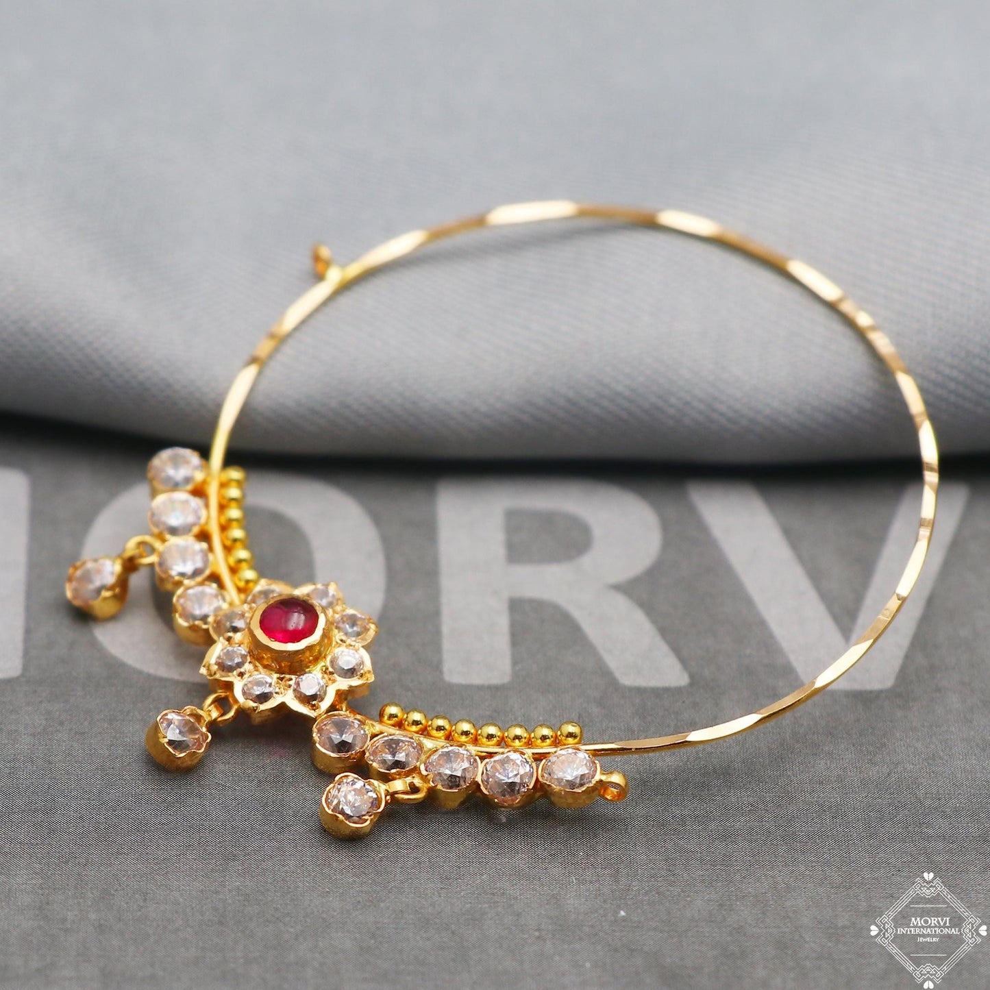 Gold Hoop Nose Ring Pin Nath, Wedding Party Wear Gold Nose Ring, Indian Handmade Jewelry for Gift, K5324
