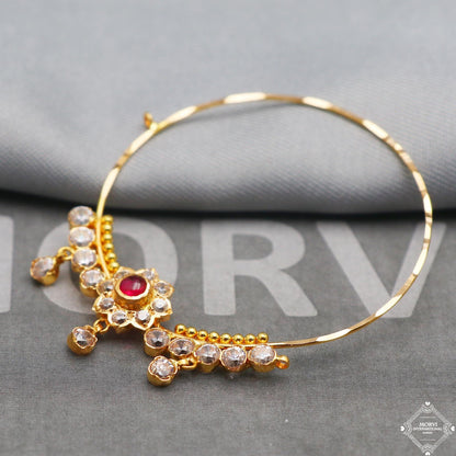 Gold Hoop Nose Ring Pin Nath, Wedding Party Wear Gold Nose Ring, Indian Handmade Jewelry for Gift, K5324